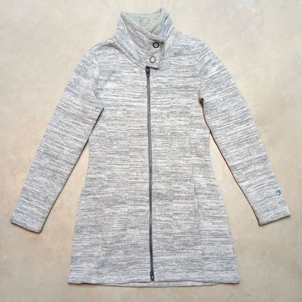 Kuhl Alaska Long Fleece Full Zip Sweater Jacket Women's SMALL Collared Mock Neck